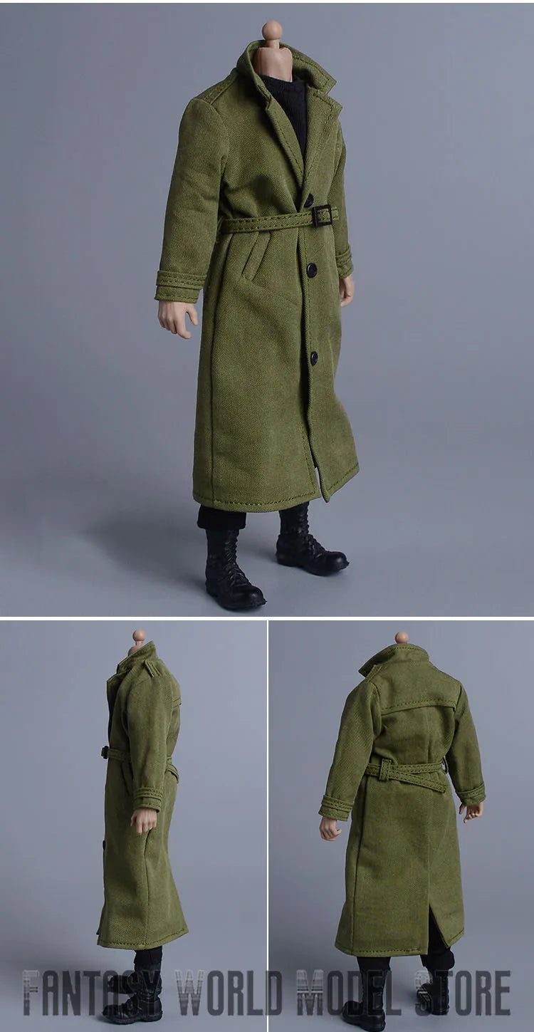 ATS 1/12 Scale Trendy Male Soldier Clothing Military Uniform British Long Trench Coat 3 Colors Fit 6'' Action Figure Body Doll