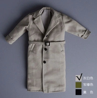 ATS 1/12 Scale Trendy Male Soldier Clothing Military Uniform British Long Trench Coat 3 Colors Fit 6'' Action Figure Body Doll