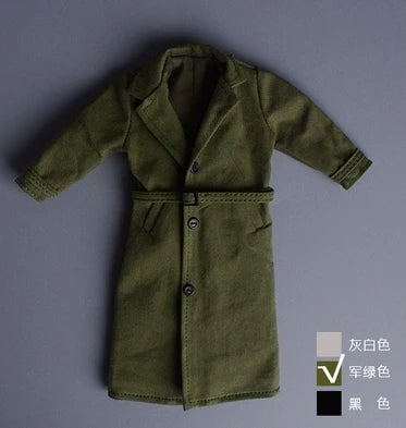 ATS 1/12 Scale Trendy Male Soldier Clothing Military Uniform British Long Trench Coat 3 Colors Fit 6'' Action Figure Body Doll