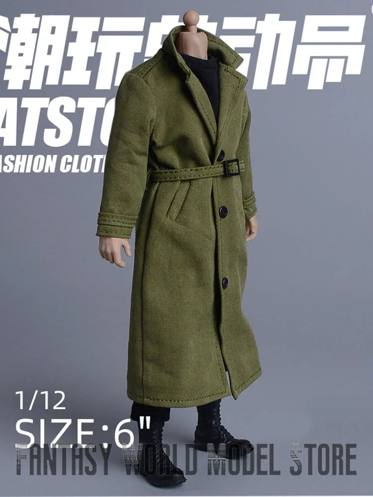 ATS 1/12 Scale Trendy Male Soldier Clothing Military Uniform British Long Trench Coat 3 Colors Fit 6'' Action Figure Body Doll